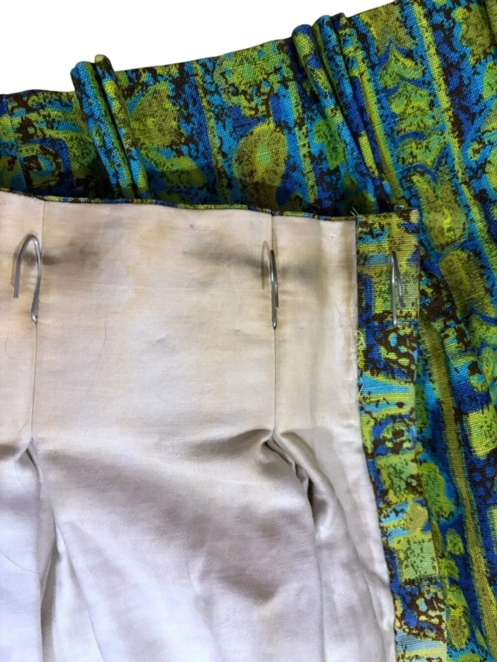 VTG MCM Psychedelic Paisley Block Print Curtain Panel Pinch Pleats Blackout